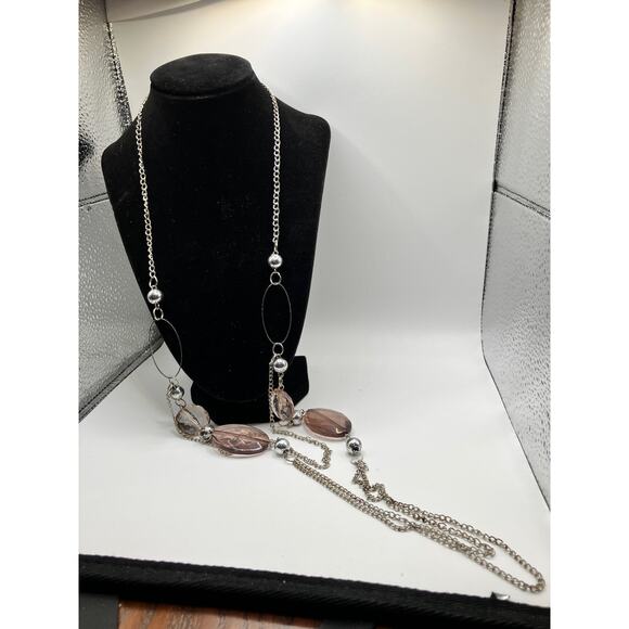 Long Silver-Tone & Lavender Large Beaded 32.25" Necklace! - Picture 2 of 10